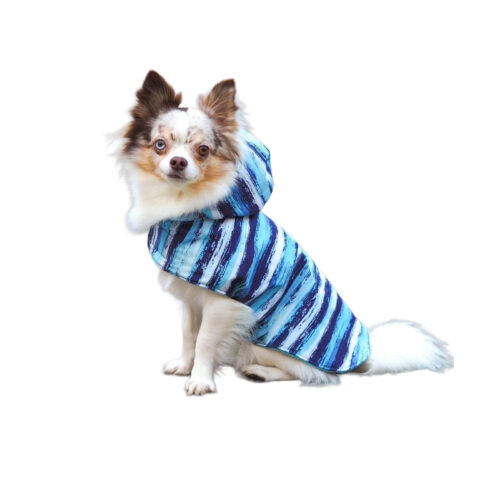 Zateplená vesta pro psa s kapucí Blue Stripes